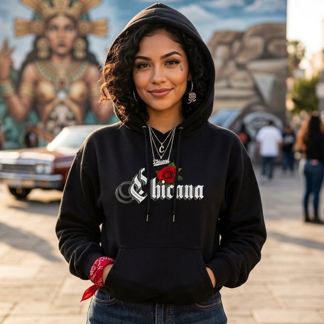 Pull À Capuche Rose Rouge Chicana (Chicana Red Rose Hoodie)
