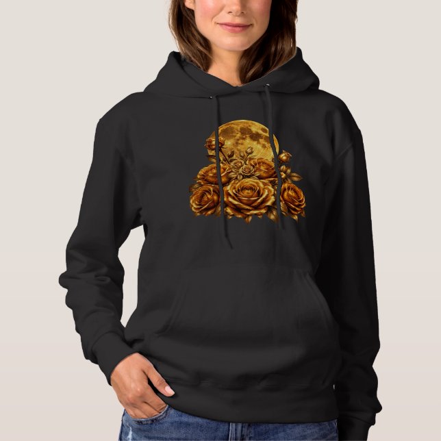 Pull À Capuche Roses dorées et conception graphique florale céles (Devant)