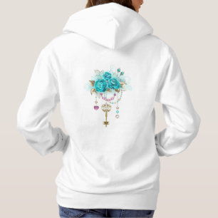 Pull À Capuche Roses turquoise avec touches