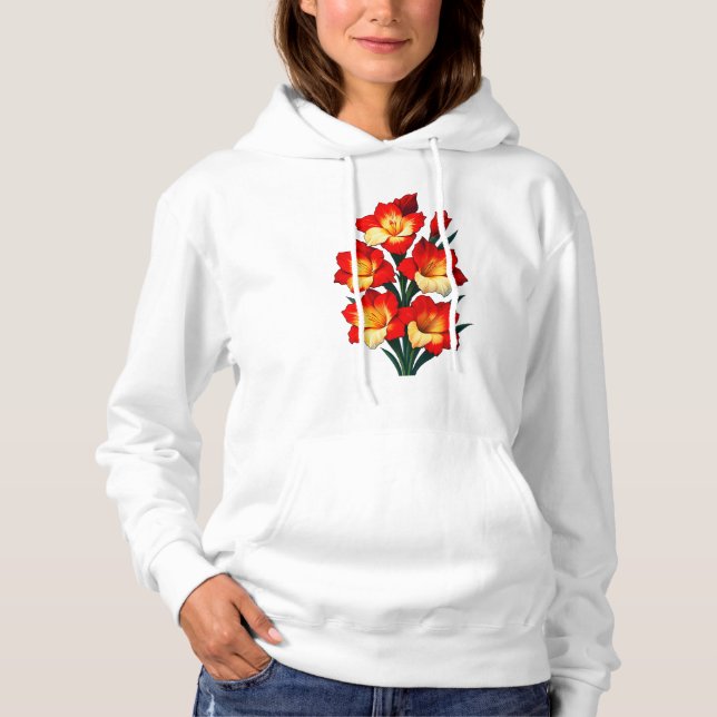Pull À Capuche Rouge & Blanc Gladiolus Vector Art - Élégant Moder (Devant)