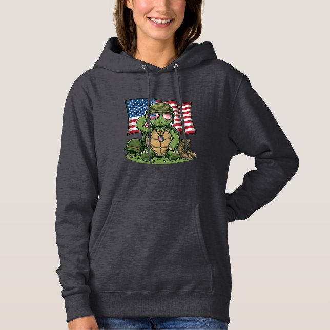 Pull À Capuche Salut de tortue patriotique Vector Design_1 (Devant)
