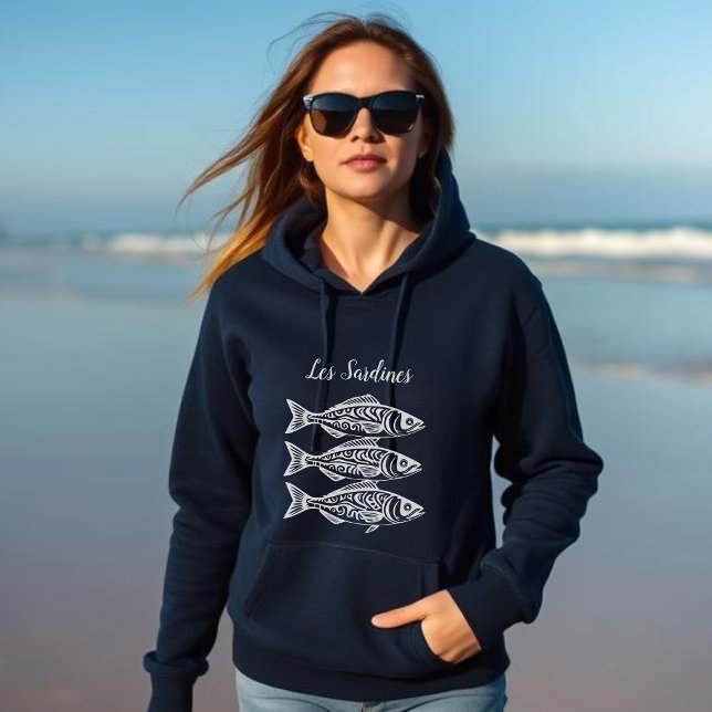 Pull À Capuche Sardines-Bleu Hawaïen (Les Sardines Hawaiian Tribal Pattern, Trending Fisherman Style Fashion Summer Beach Coastal)