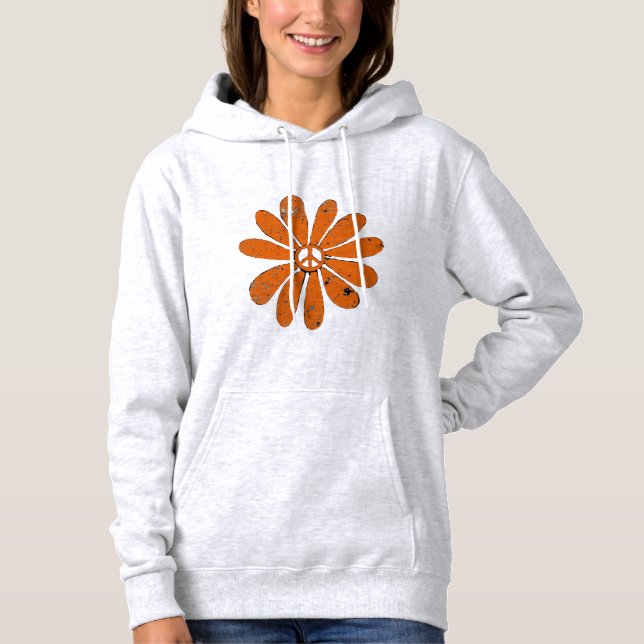 Pull À Capuche SIGNE DE PAIX Hippie Fleur Orange Revêtu (Devant)