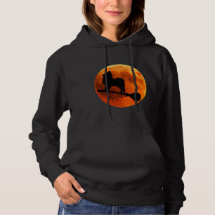 Pull À Capuche Silhouette Chien Poméranie Lune Halloween