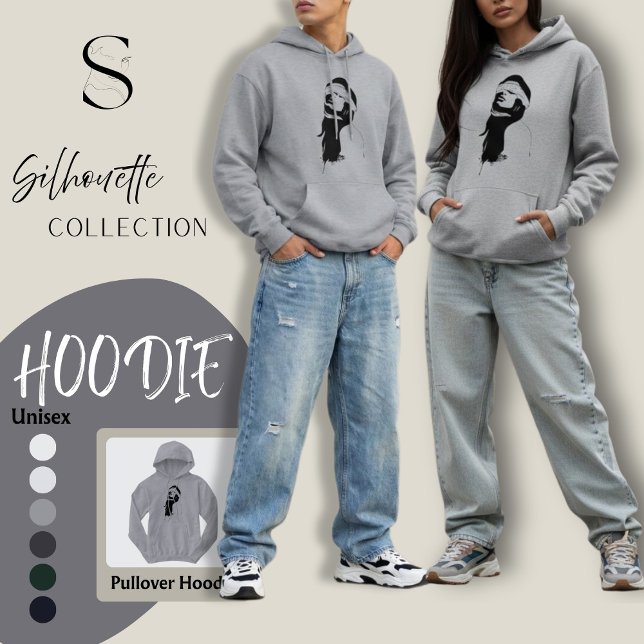 Pull À Capuche Silhouette surreal art hoodie black and white (Créateur téléchargé)