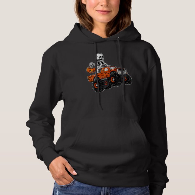 Pull À Capuche Skeleton Riding Monster Truck Lazy Halloween Costu (Devant)