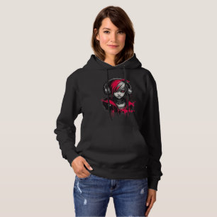 Pull À Capuche Survêtement à capuche rouge Egirl Cyberpunk Noir