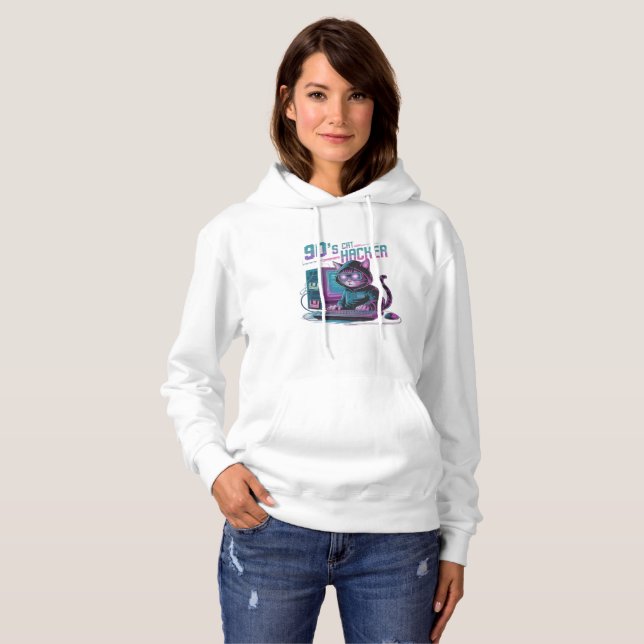 Pull À Capuche Sweatshirt Vibrant Rétro 90 Chat Hacker (Devant entier)
