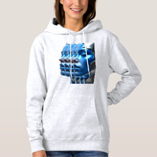 Pull À Capuche T-Shirt Bleu Métallisé Illusion Multi Visage Art à