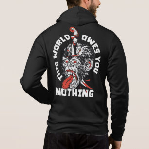 Pull À Capuche Tattoo gorille the world owes you nothing slogan s