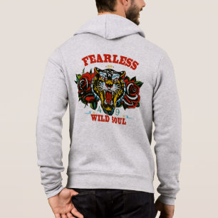 Pull À Capuche Tattoo tigre fearless wild soul slogan old school 