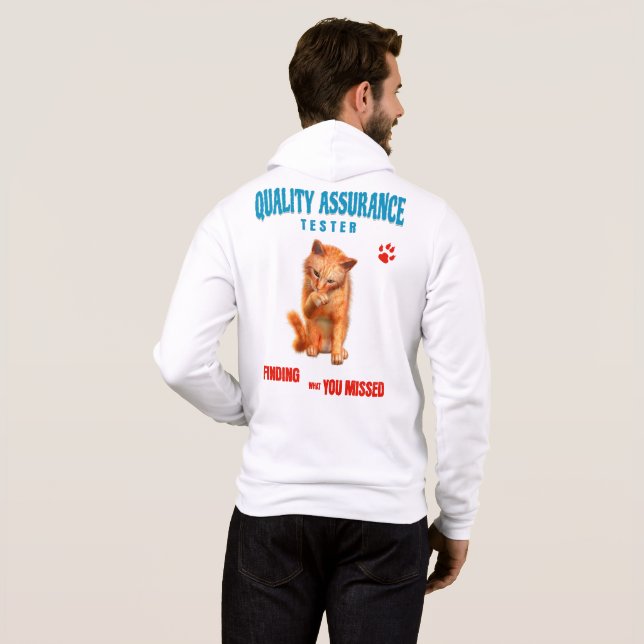 Pull À Capuche Testeur QA Humour de chat (Dos entier)