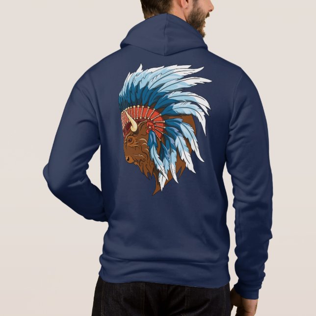 Pull À Capuche Tête de buffle avec coiffure indienne (Dos)