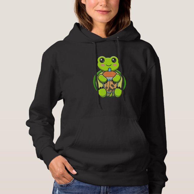 Pull À Capuche Thé au lait bulles tortue mignonne tortue buvant B (Devant)