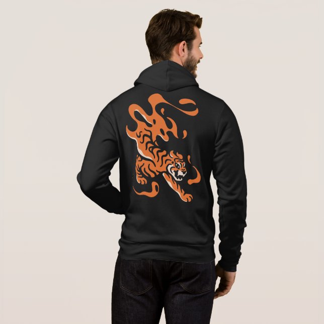 Pull À Capuche Tigre de feu : Design gras asiatique (Dos entier)