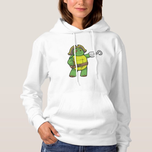 Pull À Capuche Tortue en pirate avec patchs main et oeil (Devant)