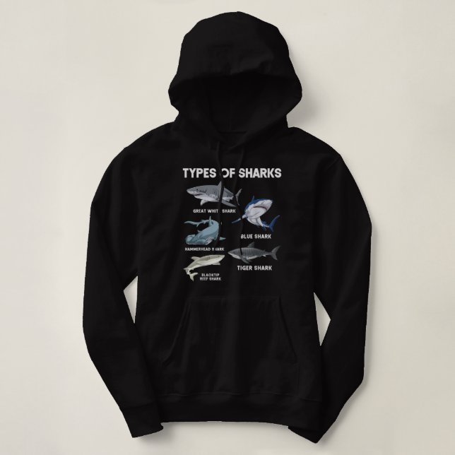 Pull À Capuche Types de requins (Design devant)