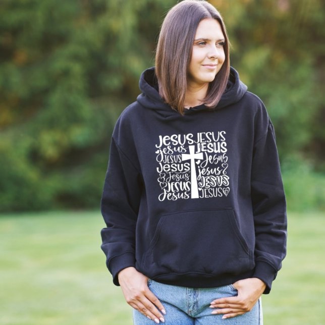 Pull À Capuche Typographie croisée de Jésus-Christ (Créateur téléchargé)