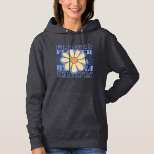 Pull À Capuche typographie florale bleu rétro amoureux