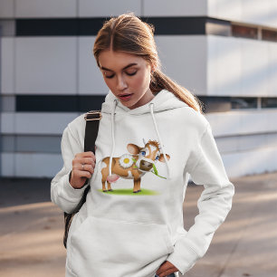 Pull À Capuche Vache laitière au dessin mignonne avec fleur et he