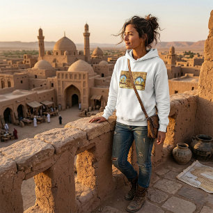 Pull À Capuche Ville du désert du Moyen-Orient à travers une arch