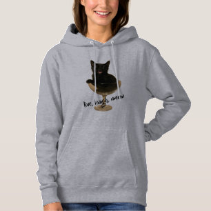 Pull À Capuche Vivez Riez Miaou - Drôle Chat Noir