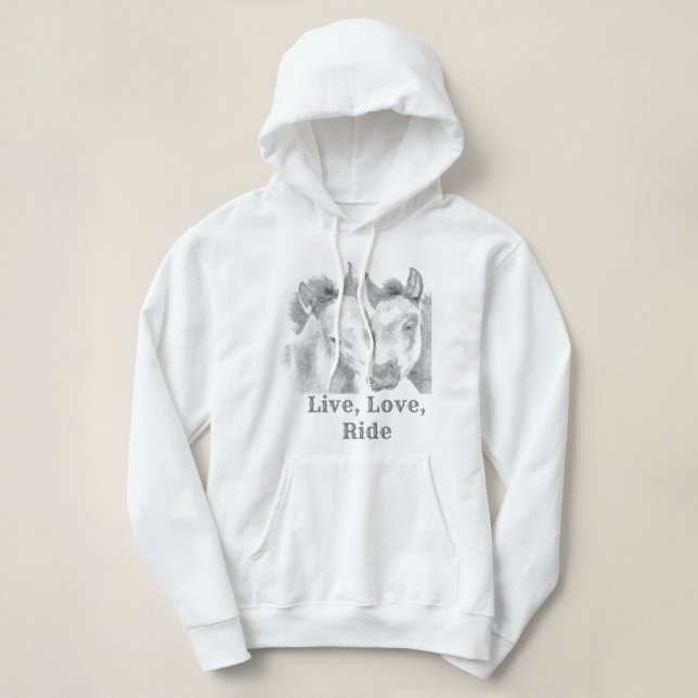 Pull À Capuche Vivre, Amour, Cheval De Ride (Design devant)