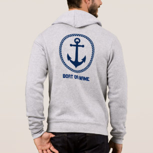 Pull À Capuche Votre nom ou votre bateau Ancre marine bleue gris 