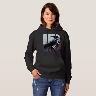 Pull À Capuche Whimsical Raven Lune Floral Noir Blanc Bleu