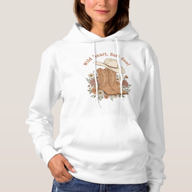 Pull À Capuche Wild Heart Soft Soul Cowgirl Boots Western Floral (Devant)