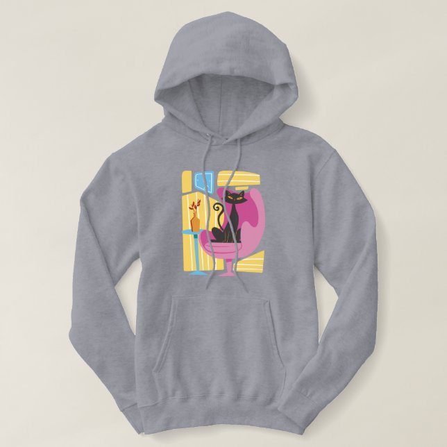 Pull À Capuche Women's Black Cat Abstract  (Design devant)