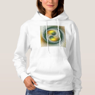 Pull À Capuche Yin Yang Vert Jaune Abstrait Fractal Coloré