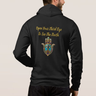Pull À Capuche Zip Turquoise Troisième Oeil Hamsa