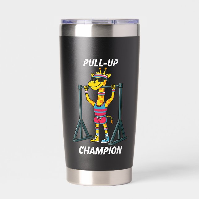 Pull-Up Champion – Funny Giraffe Workout Design Thermobecher (Vorderseite)