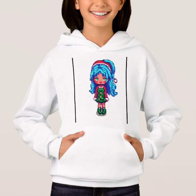 Pullover à capuche pour fille Cheveux bleus fille (Devant)