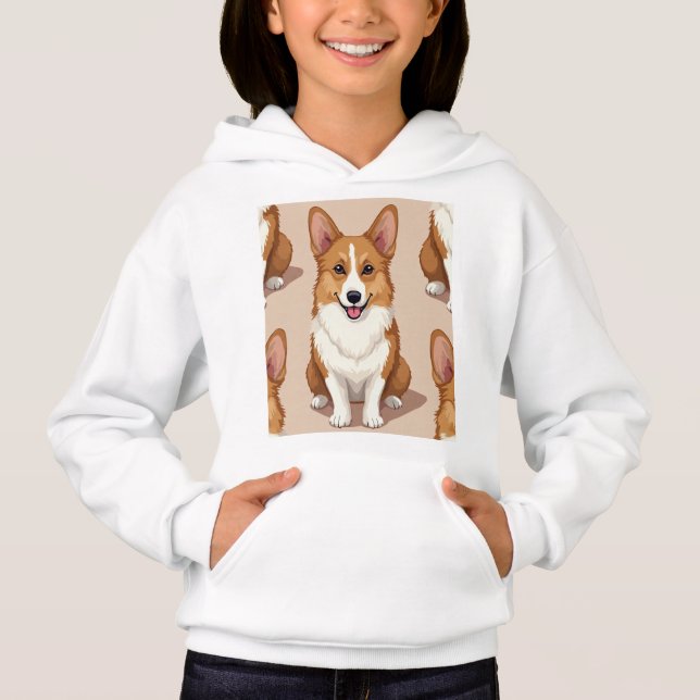 Pullover Hoodie mit walisischem Corgi Design. (Vorderseite)