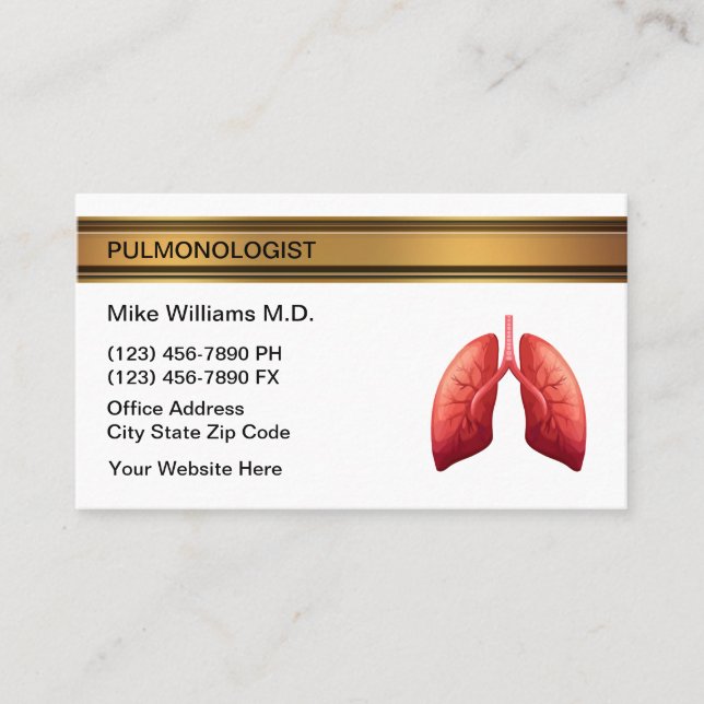 Pulmonologue Lung Doctor Cartes de visite Médicale (Devant)