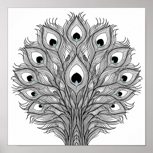 Pulsating Peacock Feather Decoupage Template Line  Poster (Vorne)