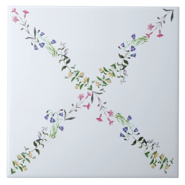 Pulver-Blau-Wildblume-Gitter-Fliese 6x6 Fliese (Vorderseite)