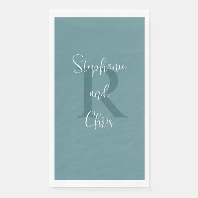 Pulver Blauer weißer Name Monogramm Papierhandtuch Serviette (Vorderseite)