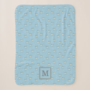 Pulver Blaues Niedliches Katzenmuster mit Monogram Sherpadecke