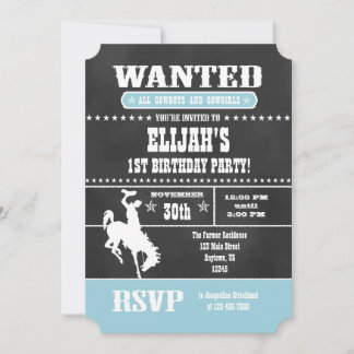 Pulver Blue Chalkboard Cowboy Geburtstagseinladung Einladung