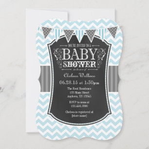 Pulver Blue Chalkboard Zickzack Baby Shower Einlad Einladung