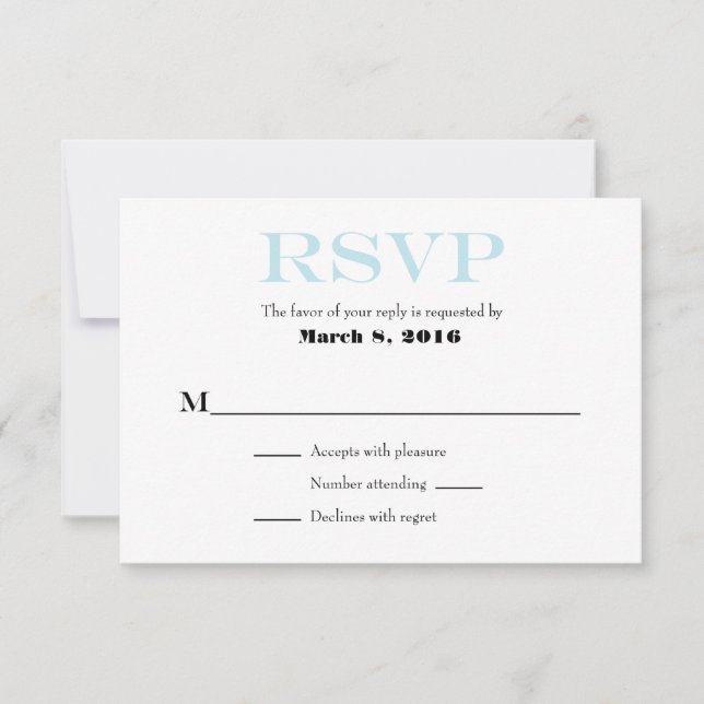 Pulver Blue White Schlicht Simple Wedding RSVP Car (Vorderseite)