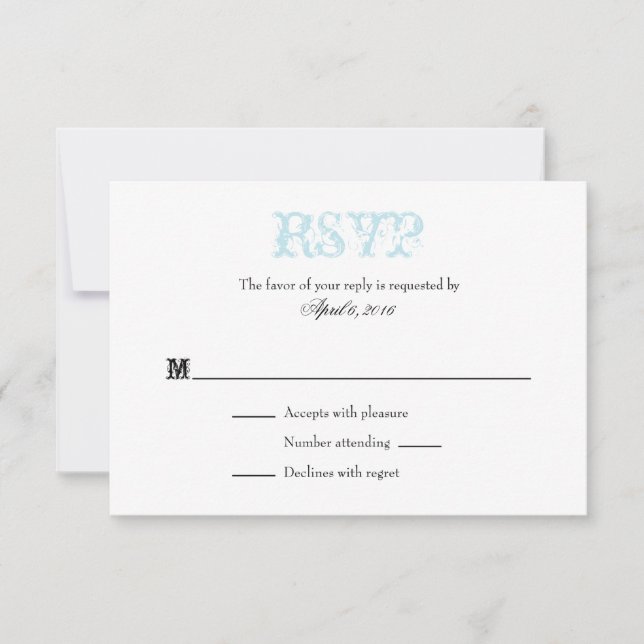 Pulver Blue White Schlicht Simple Wedding RSVP Car (Vorderseite)