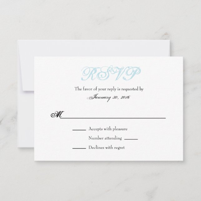 Pulver Blue White Schlicht Simple Wedding RSVP Car (Vorderseite)