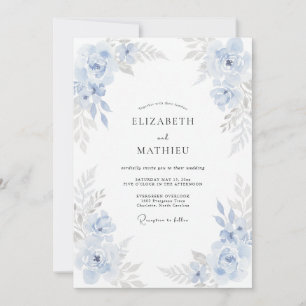 Pulver Gedämpfte Blaue Blütenblätter Hochzeit Einladung