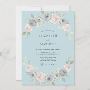 Pulver Gedämpfte Blaue Gemalte Hochzeit Einladung