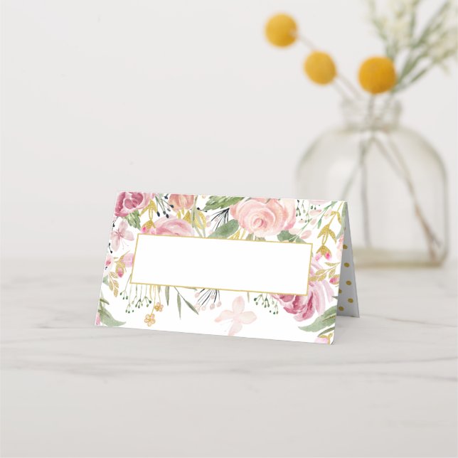 Pulver Pink Gold Aquarellfarben Rose Platzkarten (Vorderseite)