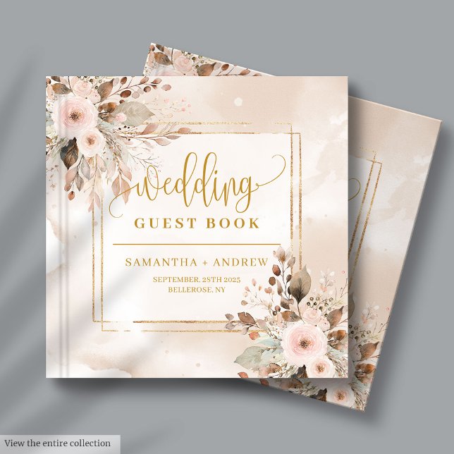 Pulver Rosa Elfenbein und Gold Boho Herbsthochzeit Gästebuch (Powder Pink Ivory and Gold Boho Autumn Wedding Guest Book)